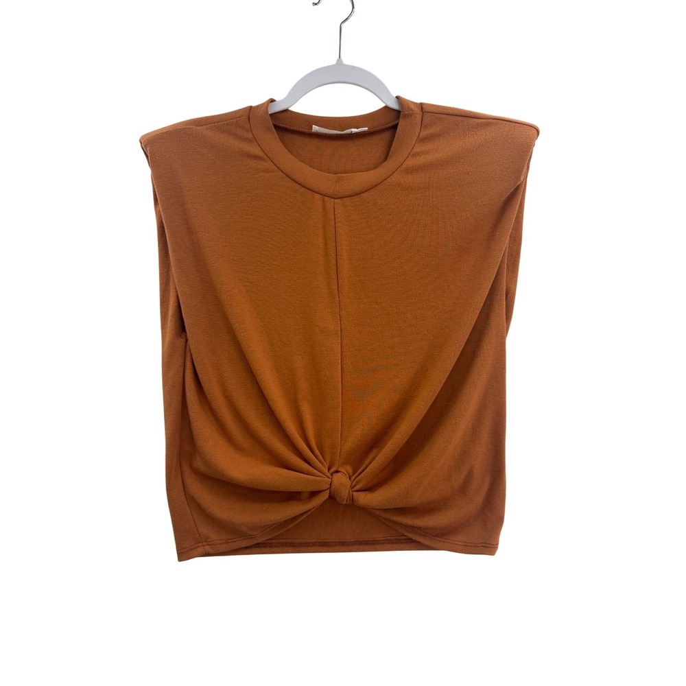 LUSH Women's Amber Brown Knotted Shoulder Pad Top Size L Made in Mexico‎